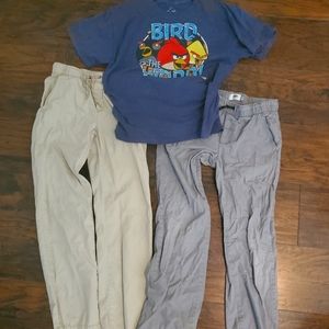Uniform pants dress pants khaki Grey angry birds shirt pull on large L 10 12 lot